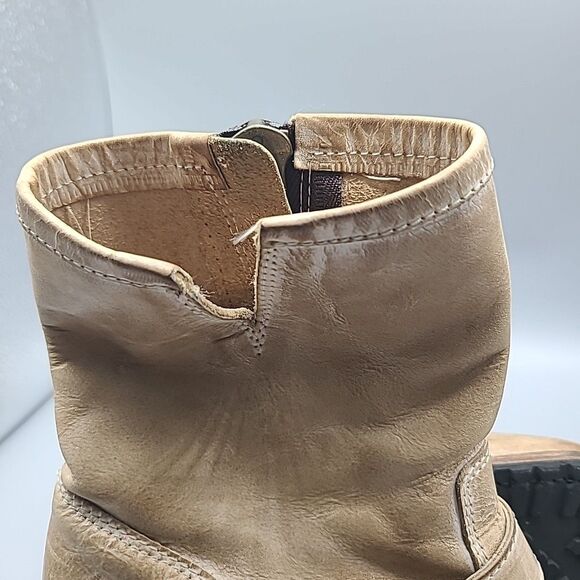 Freebird Carlito Boots Women Sz 7 Tan Distressed Leather Moto Biker Heel Zipper - Picture 12 of 12